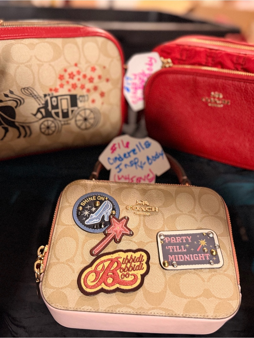 Coach Tan Canvas Patch Camera Bag with Pink Trim